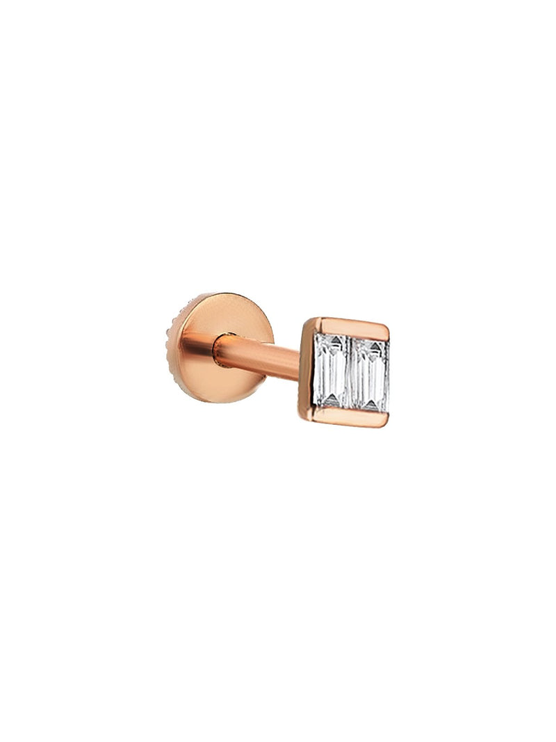 Square Baguette Diamond Stud Rose Gold Single Earring