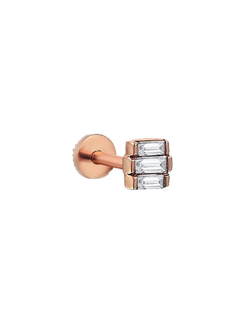 Triple Baguette Diamond Stud Rose Gold Single Earring