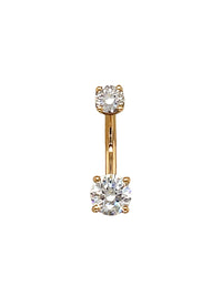 7/16" 4 Prong Round CZ Yellow Gold Curved Barbell