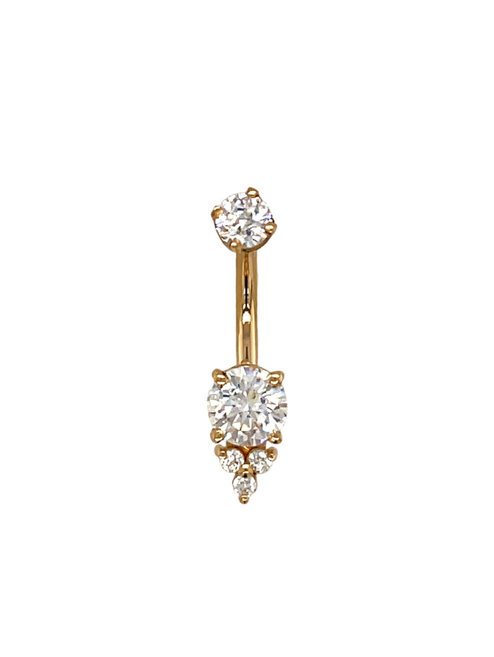 Triple Melee Cubic Zirconia Yellow Gold Curved Barbell