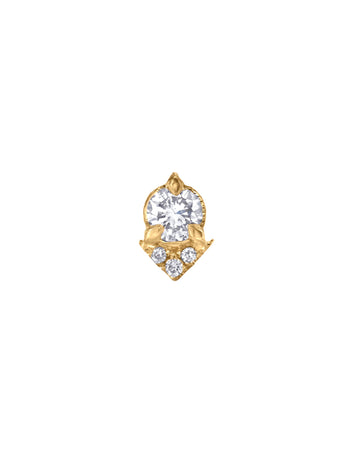 Diamond With Diamond V Yellow Gold Stud