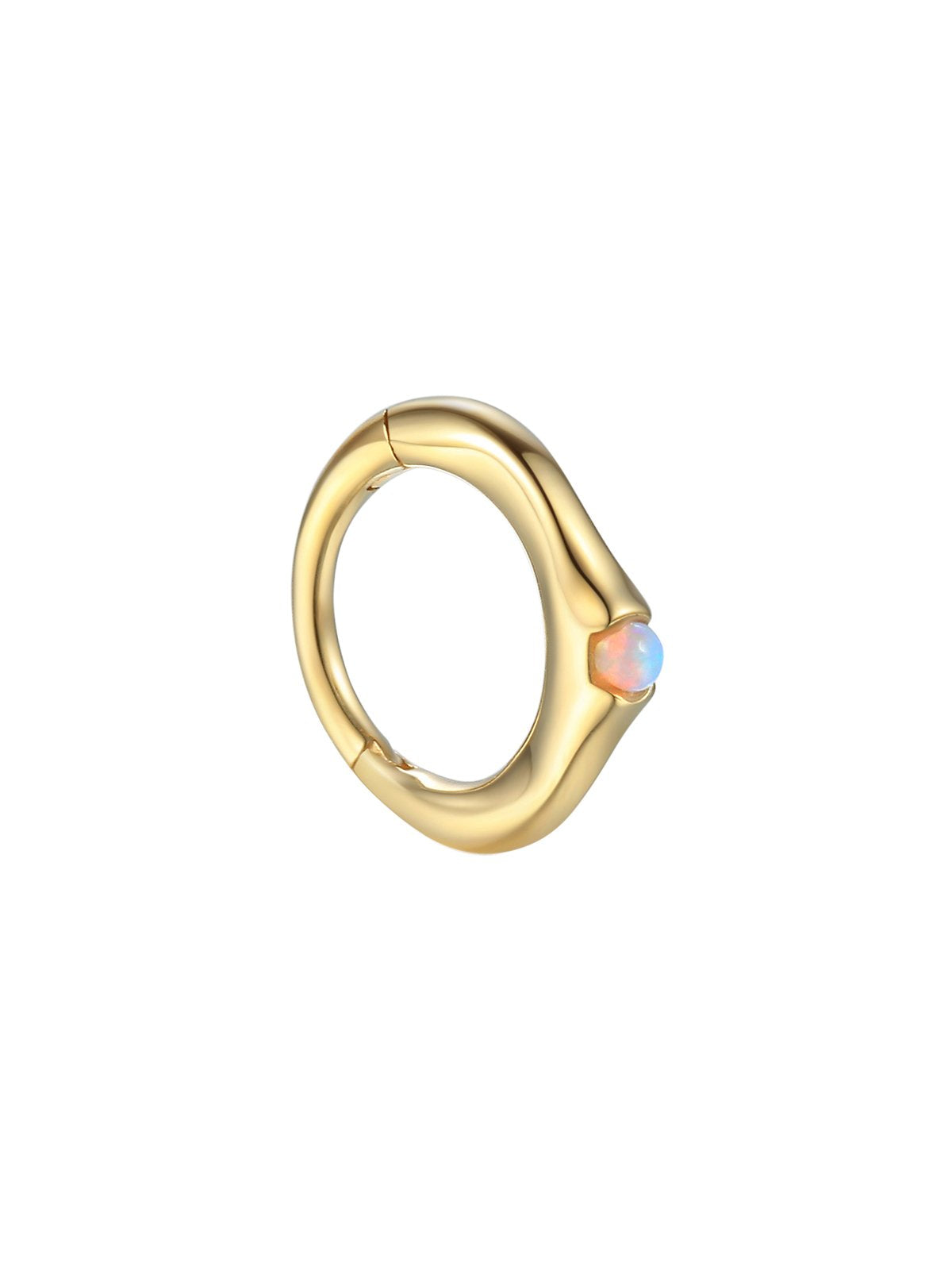 6mm Floating Opal Yellow Gold Clicker Single Hoop Earring