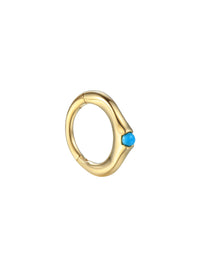 6mm Floating Turquoise Yellow Gold Single Huggie Hoop Earring