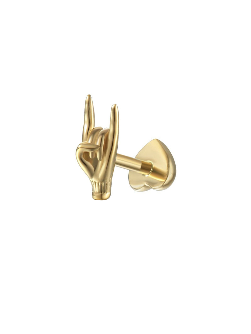 Mano Cornuto Yellow Gold Threaded Stud