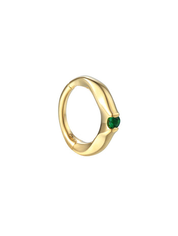 Emerald Yellow Gold Clicker Hoop Single Earring