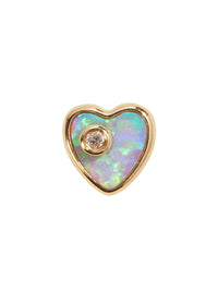 Opal Diamond Heart Yellow Gold Single Threaded Stud Earring