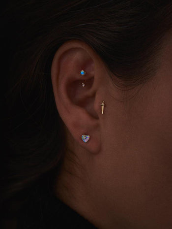 Opal Diamond Heart Yellow Gold Single Threaded Stud Earring