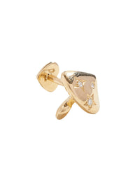 Diamond Mushroom Thread Through Yellow Gold Single Earring