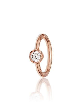 6.5mm Scalloped Diamond Rose Gold Single Hoop Earring