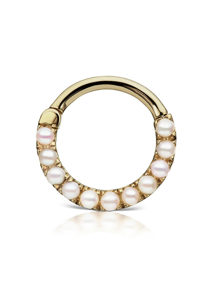 9.5mm Pearl Horizontal Eternity Yellow Gold Hoop