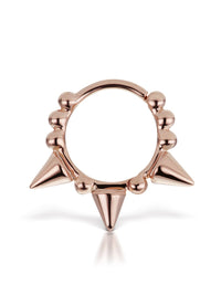 8mm Three Spike Granulated Single Hoop Earring - Rose Gold