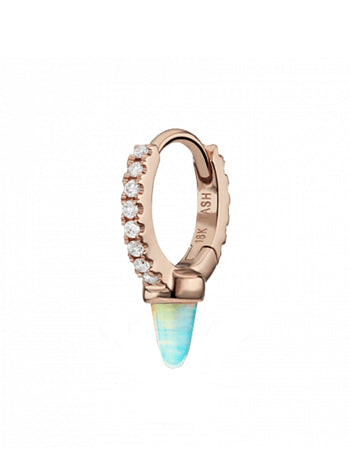 6.5mm Single Opal Spike Diamond Eternity Rose Gold Hoop Earring