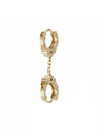 Double Sided Diamond Handcuff with Short Chain Yellow Gold Single Earring