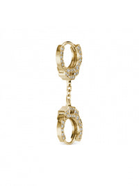 Double Sided Diamond Handcuff with Short Chain Yellow Gold Single Earring