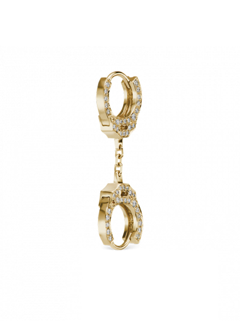 Double Sided Diamond Handcuff with Short Chain Yellow Gold Single Earring