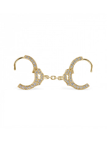 Double Sided Diamond Handcuff with Short Chain Yellow Gold Single Earring