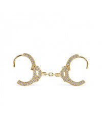 Double Sided Diamond Handcuff with Short Chain Yellow Gold Single Earring