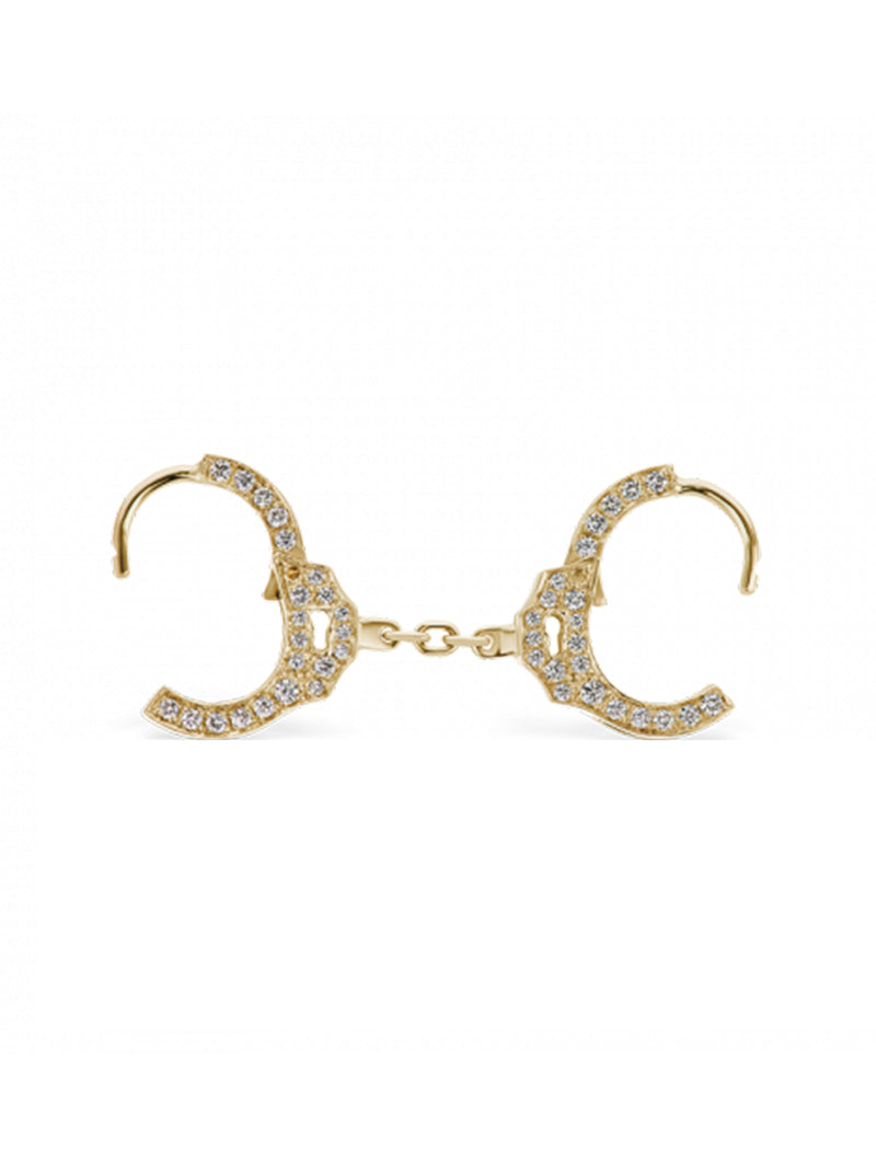 Double Sided Diamond Handcuff with Short Chain Yellow Gold Single Earring