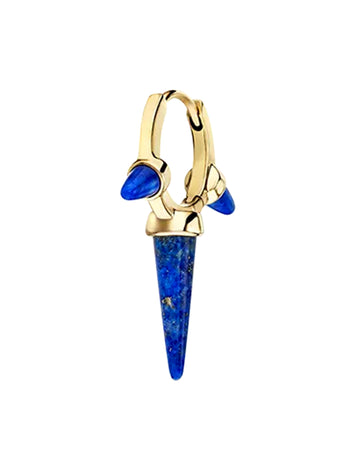 8mm Lapis Triple Spike Yellow Gold Single Hoop Earring