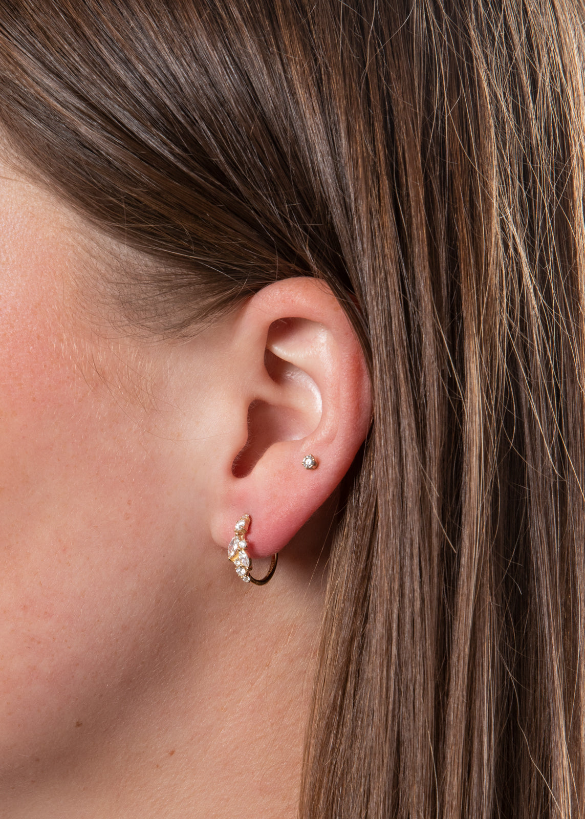 11mm Diamond Cluster Yellow Gold Single Hoop Earring
