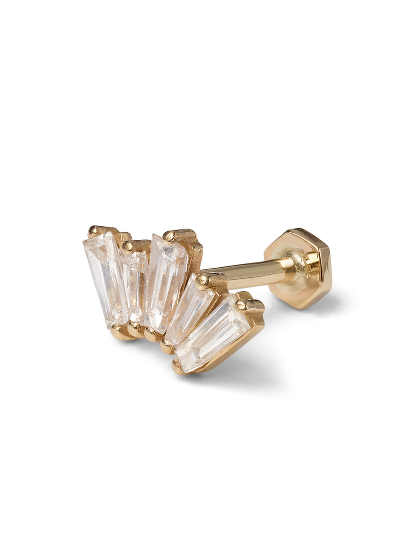 Five Diamond Baguette Yellow Gold Stud