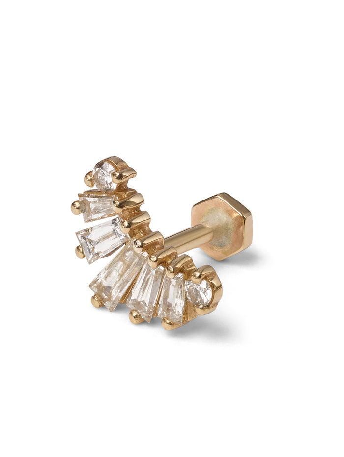 Five Diamond Baguette and Diamond Round Yellow Gold Stud