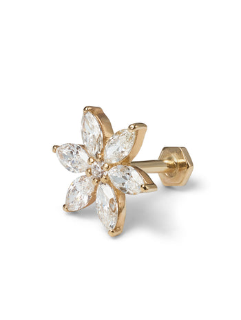 Diamond Round and Marquise Flower Yellow Gold Single Stud