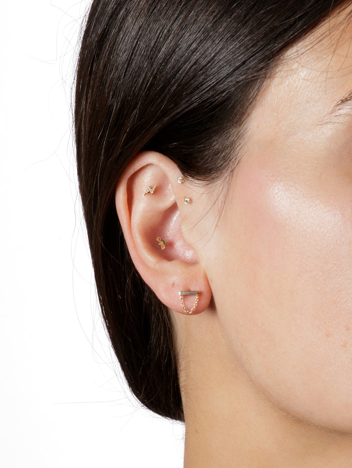 7mm Bar with Chain Drape Yellow Gold Stud