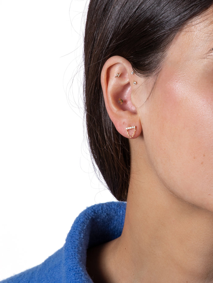 5 Diamond Bar with Chain Drape Yellow Gold Stud