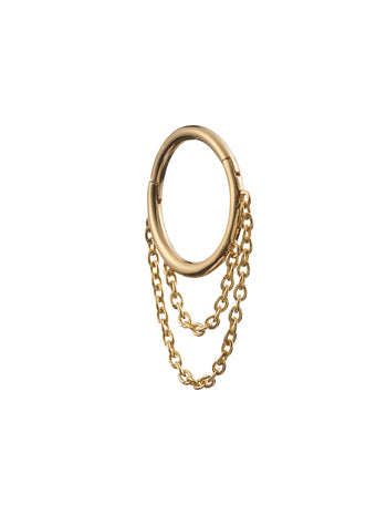 8.5mm Yellow Gold Clicker Hoop with Double Chain Drape