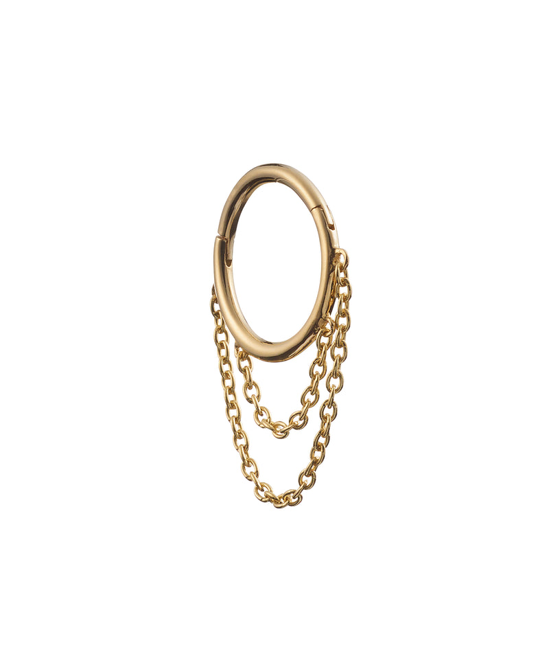 8.5mm Yellow Gold Clicker Hoop with Double Chain Drape