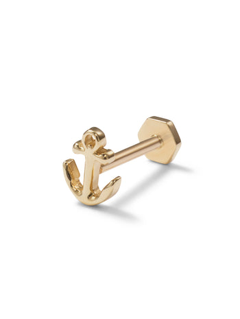 Anchor Yellow Gold Single Stud Earring