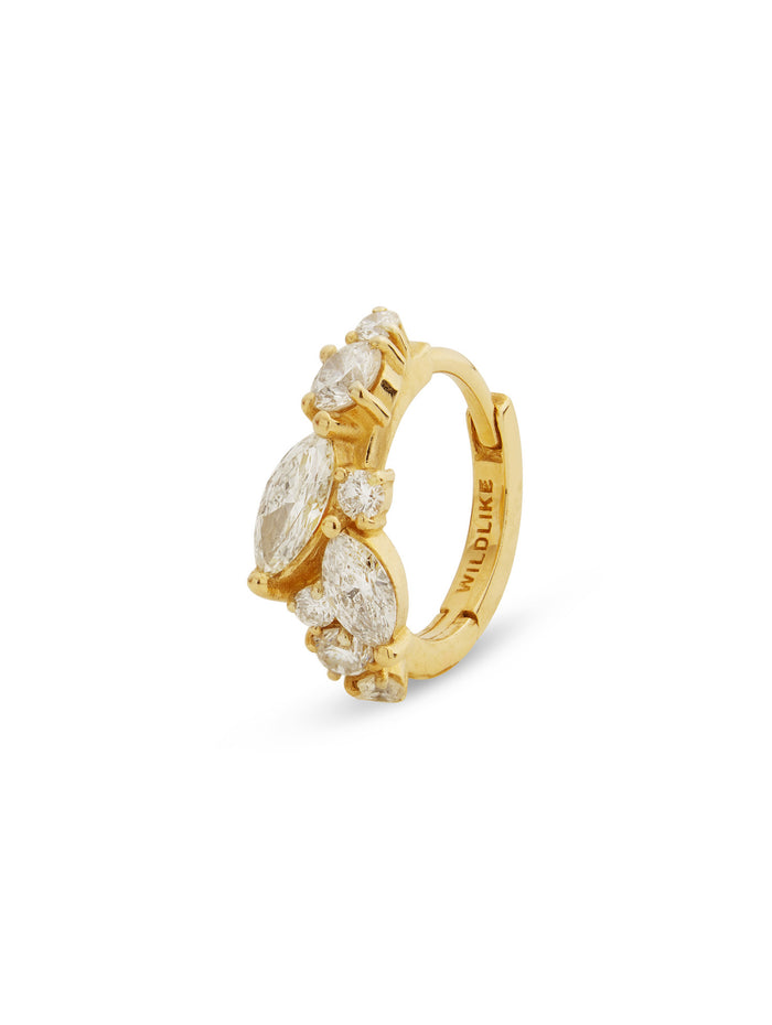 8mm Diamond Cluster Yellow Gold Hoop