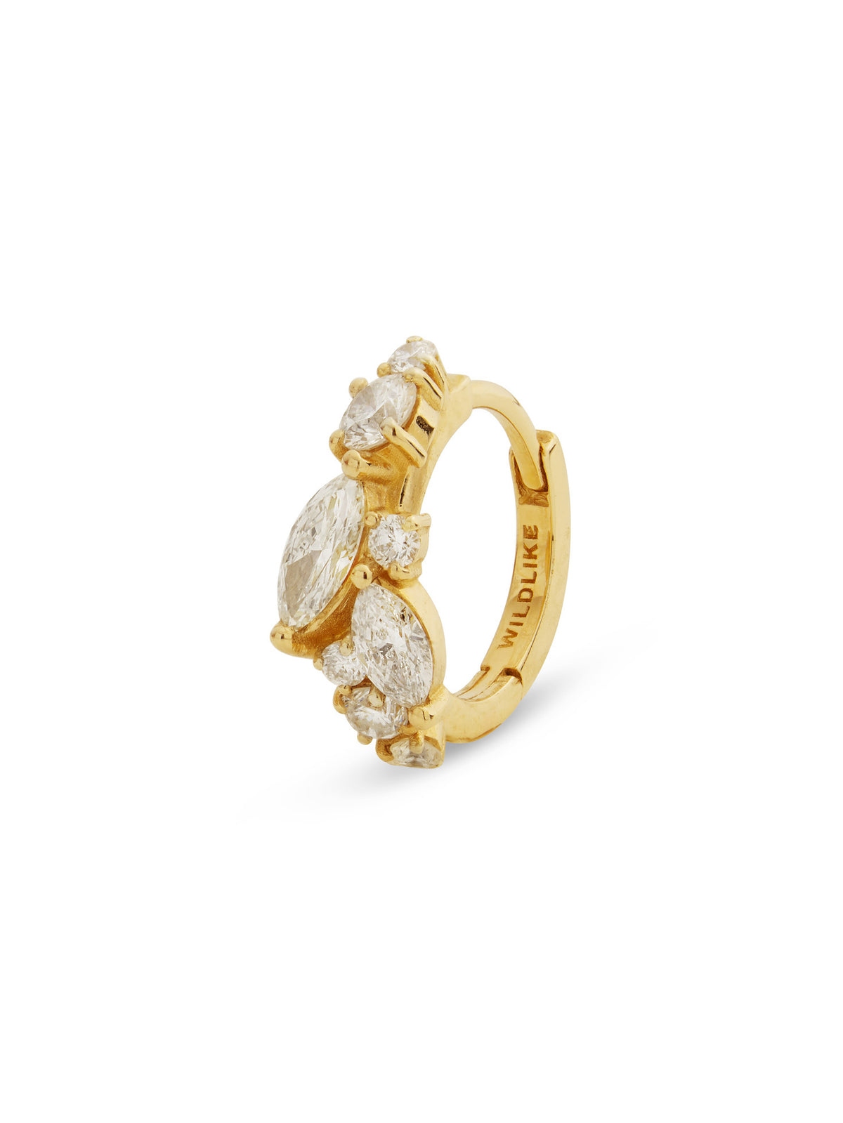 8mm Diamond Cluster Yellow Gold Hoop