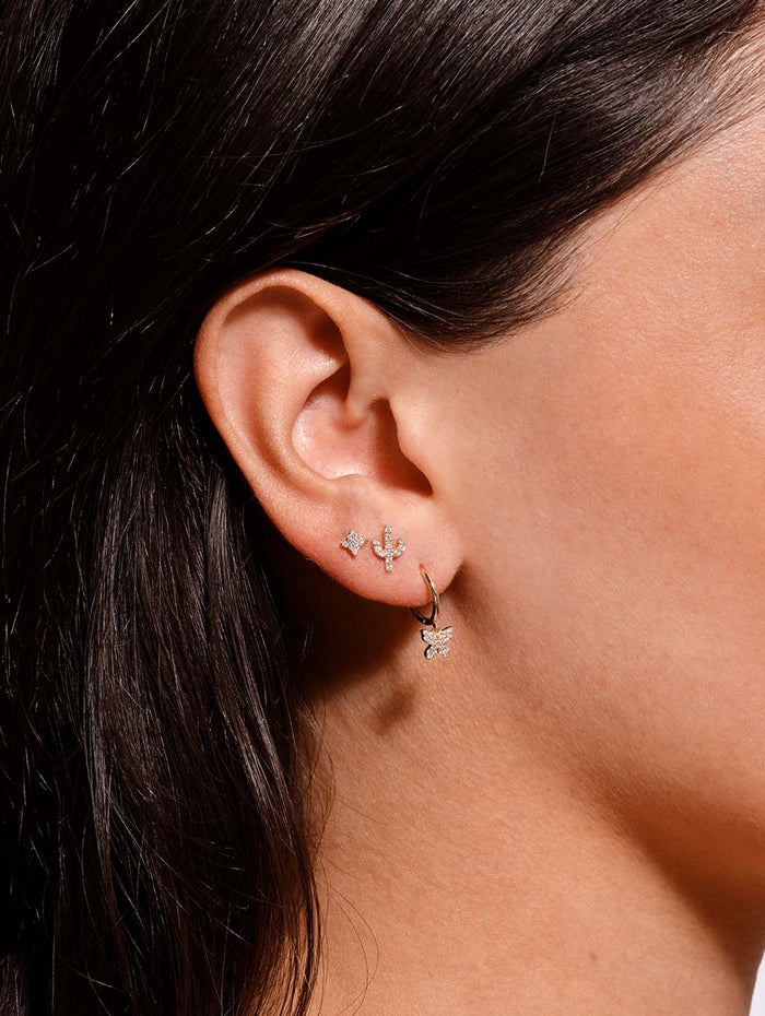 Pavé Sparkle Motif Yellow Gold Threaded Single Stud Earring