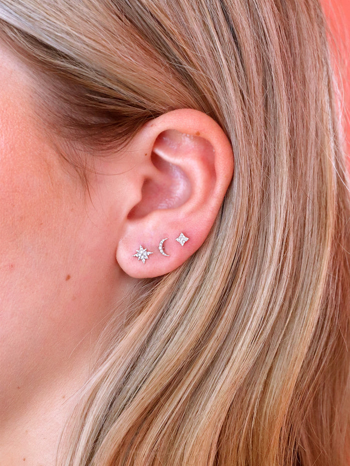 Pavé Moon Motif White Gold Stud