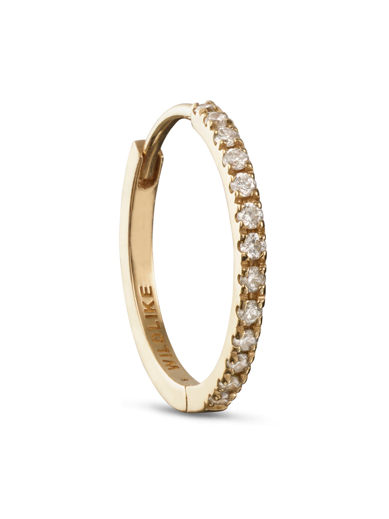 11mm Diamond Pavé Yellow Gold Single Hoop Earring