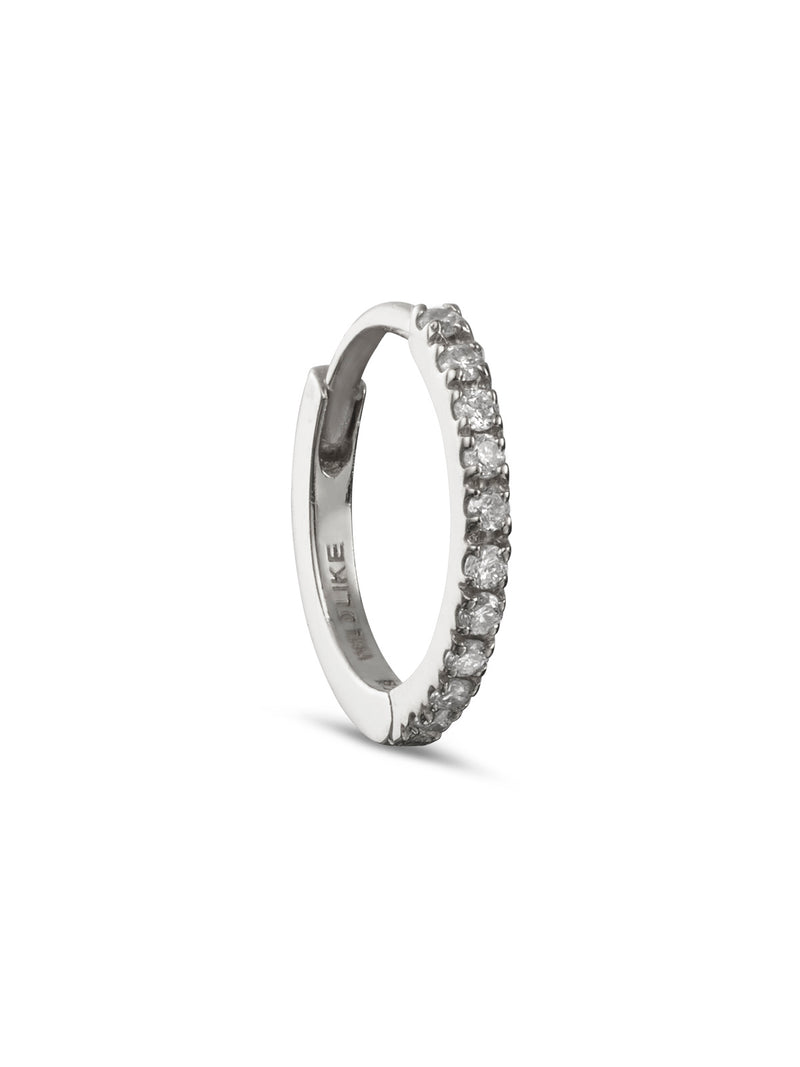 6.5mm Diamond Pavé White Gold Single Hoop Earring