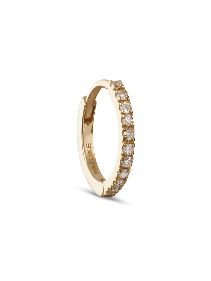 6.5mm Diamond Pavè Yellow Gold Single Hoop Earring