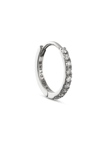 8mm Diamond Pavé White Gold Single Hoop Earring