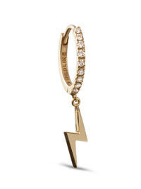 Lightning Bolt Yellow Gold Pavé Single Huggie Hoop Earring