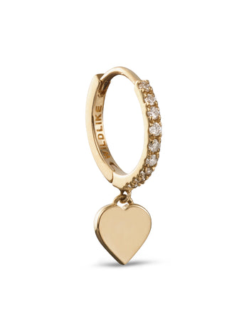 Heart Yellow Gold Pavé Single Huggie Hoop Earring