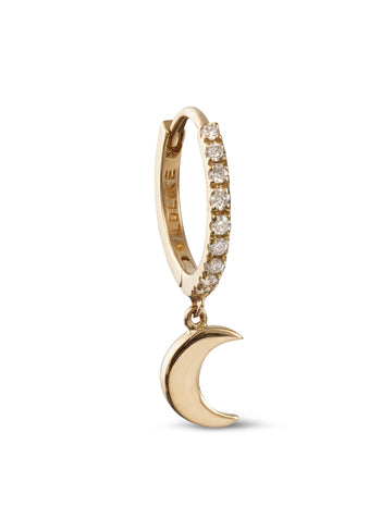 Moon Yellow Gold Pavé Single Huggie Hoop Earring