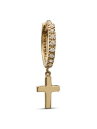 Cross Yellow Gold Pavé Single Huggie Hoop Earring