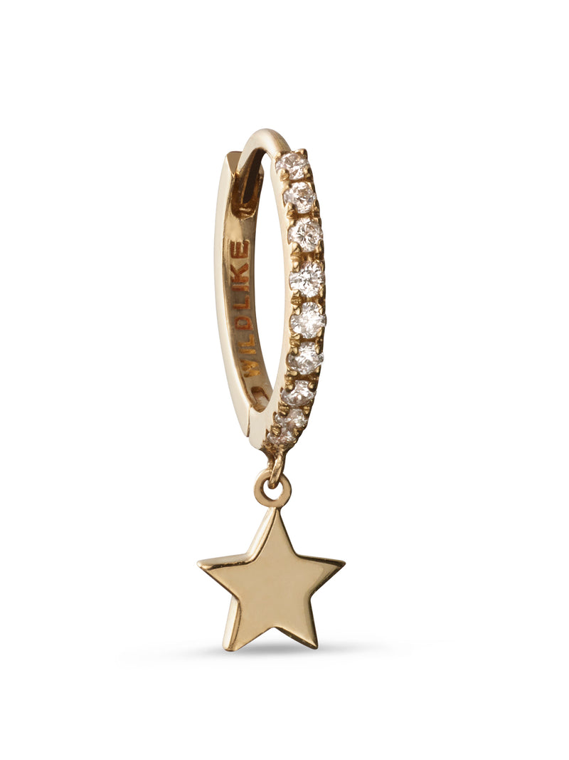 Star Yellow Gold Pavé Single Huggie Hoop Earring