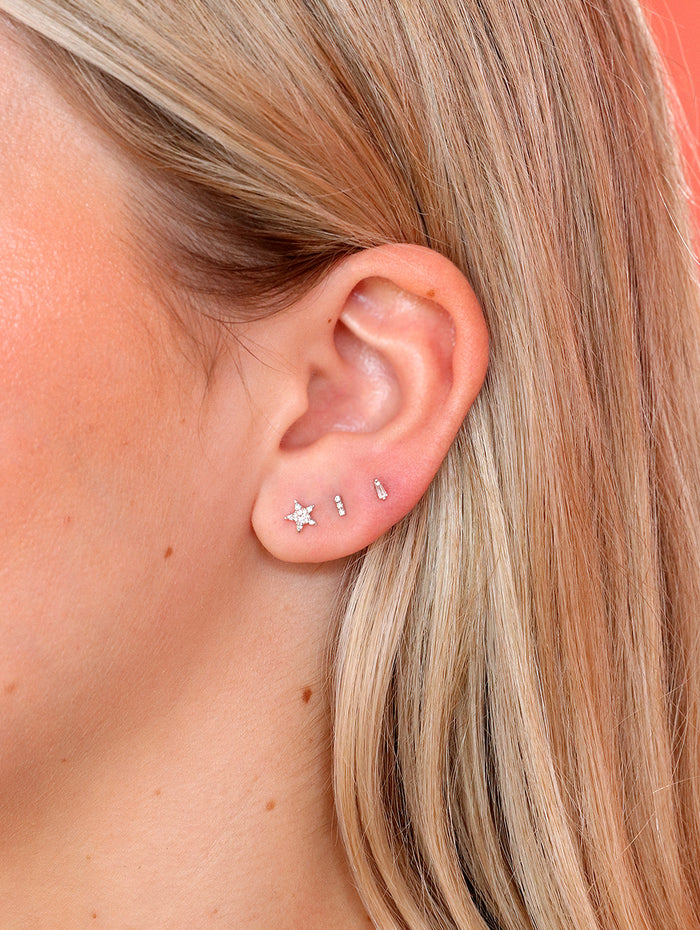 3 Diamond White Gold Bar Stud