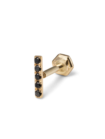 5 Black Diamond Yellow Gold Bar Single Stud Earring