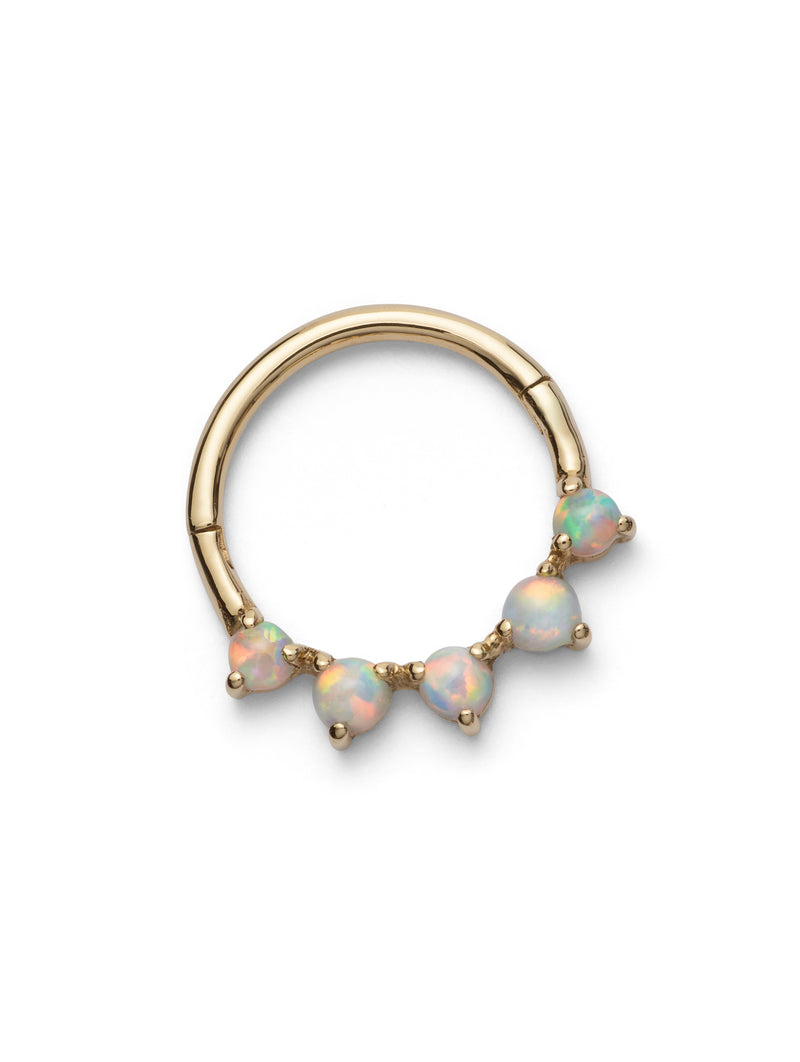 5 Stone Opal Yellow Gold Single Hoop Earring