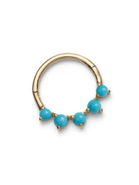 5 Stone Turquoise Yellow Gold Single Hoop Earring