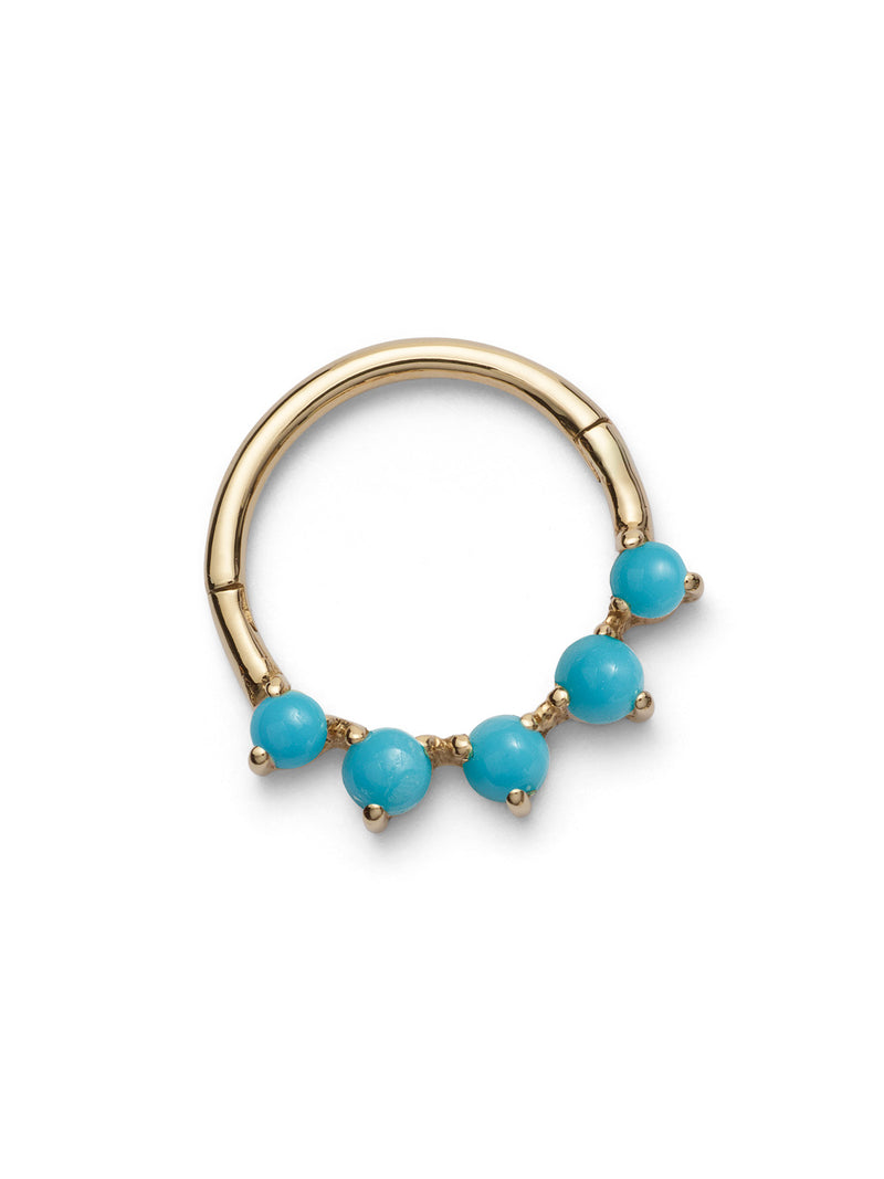 5 Stone Turquoise Yellow Gold Single Hoop Earring